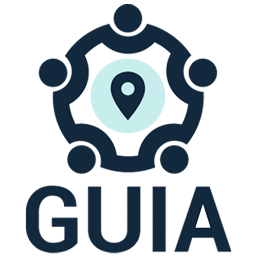 logo do guia composto por pessoas dando-se as mãos em volta de um simbolo geográfico de localizaçao